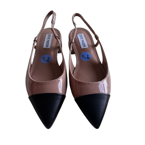 Steve Madden Shoes - Steve Madden Slingback Flats Nude Patent Black Toe Size 7 1/2 Career Wear